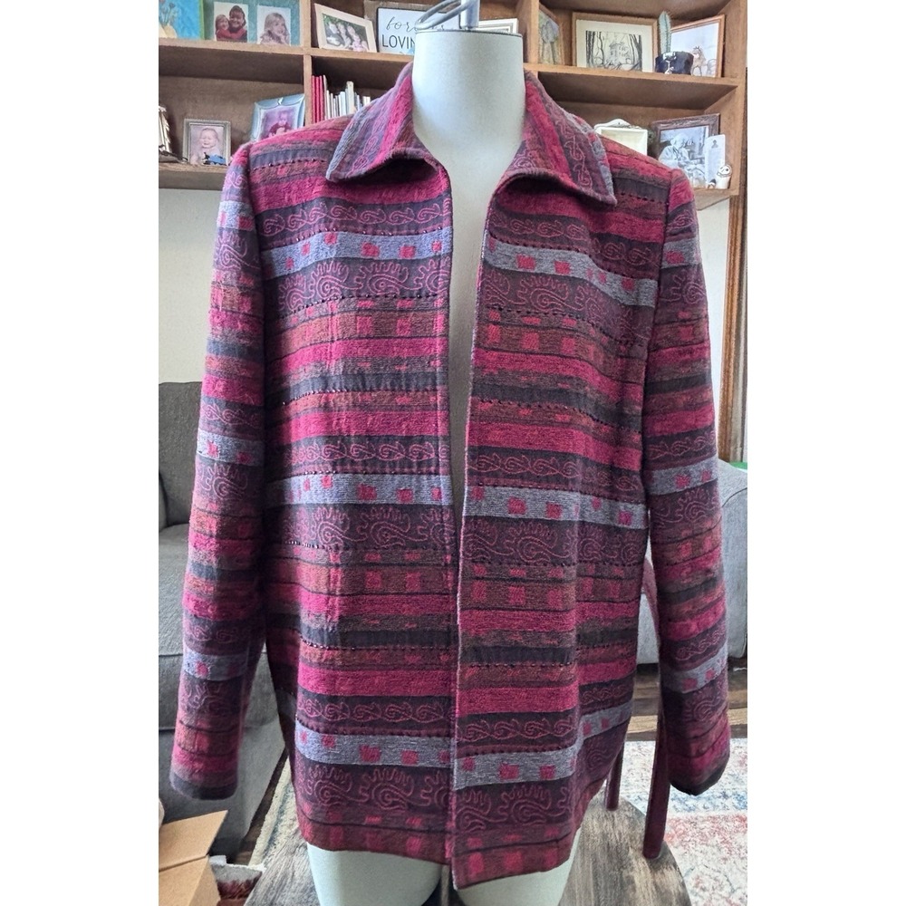Alfred Dunner Women's Red Woven Southwestern Print Blazer Jacket Sz 12 Western